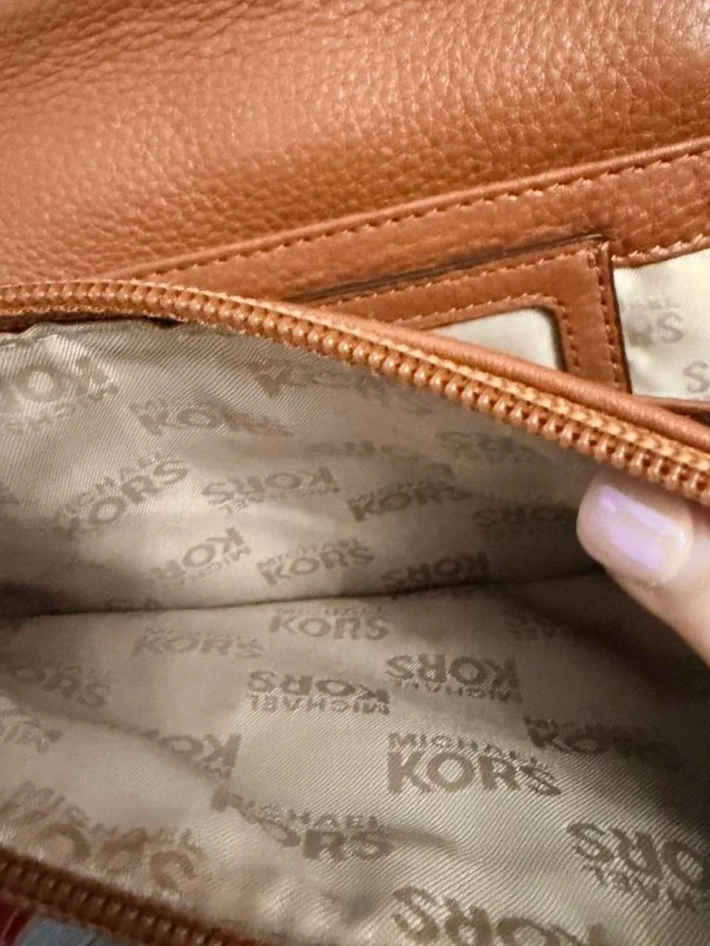 Michael Kors Cognac Leather Crossbody with Gold MK Emblem